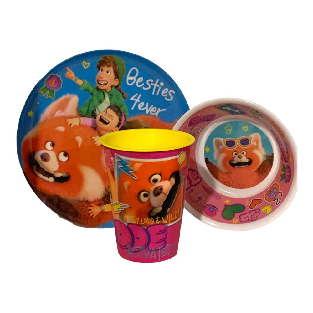 Turning Red Disney Mei Mei  Set 3 piezas para Melamina, con plato, tazón y Vaso