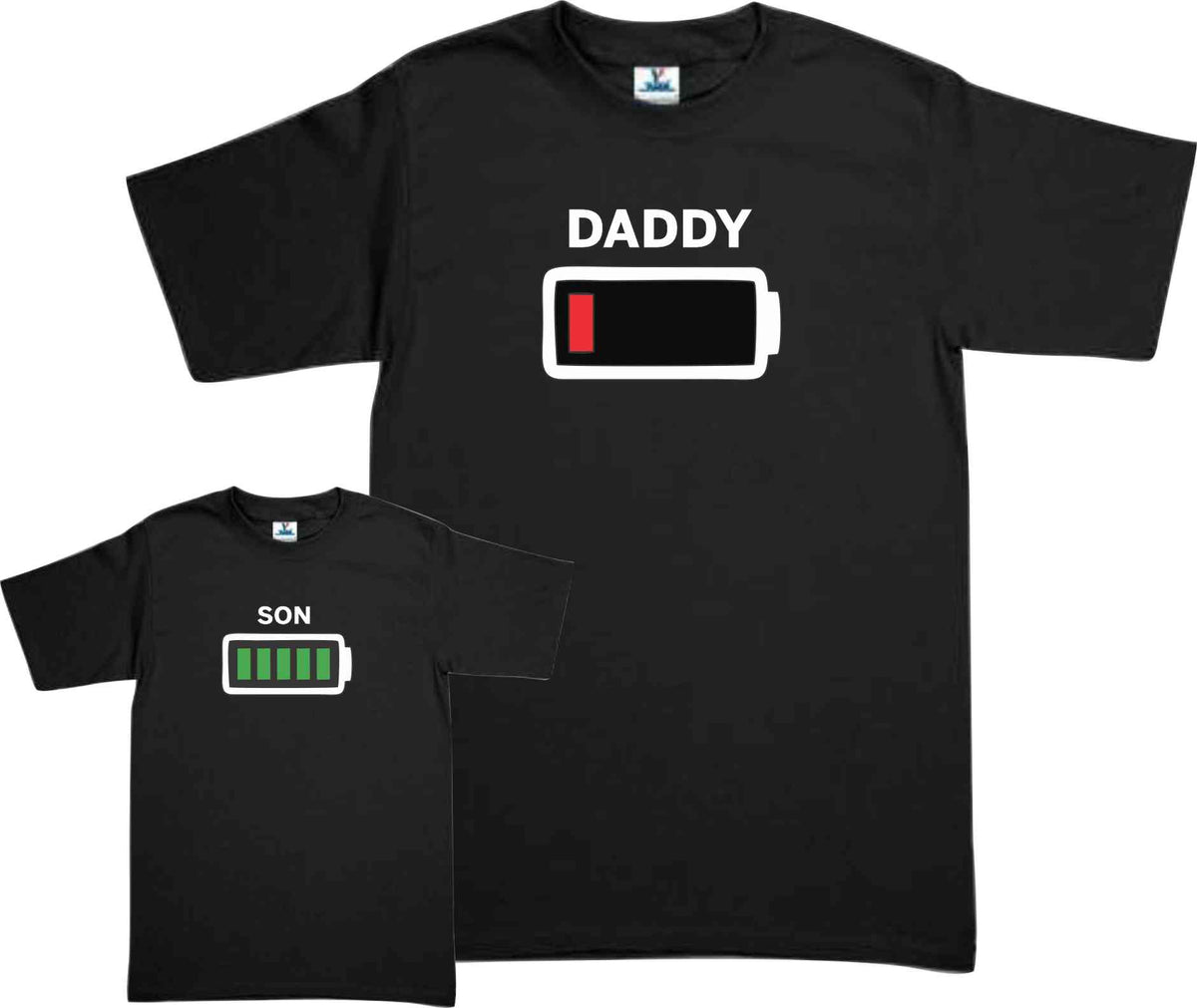 Set 2 Playeras Bateria Baja Pila Sin Energia Dia del Padre papa e hijo Dia del Padre Familia Evento Duo Papá e Hijo