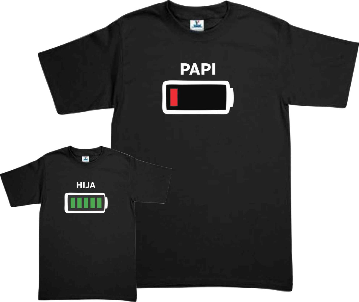 Set 2 Playeras Bateria Baja Pila Sin Energia Dia del Padre papa e hijo Dia del Padre Familia Evento Duo Papá e Hijo