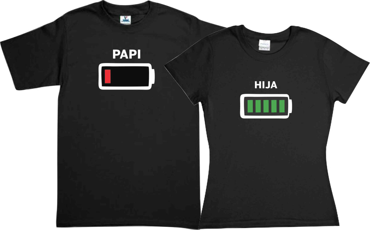 Set 2 Playeras Bateria Baja Pila Sin Energia Dia del Padre papa e hijo Dia del Padre Familia Evento Duo Papá e Hijo