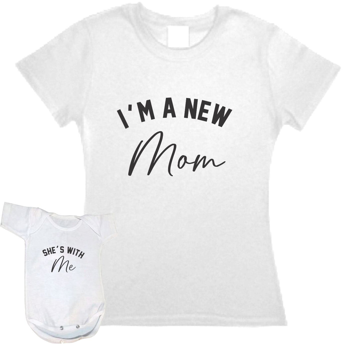 Set 2 Playeras New Mom she´s with me Dia de las Madres Mamá e hijo Familia Evento Duo Mamá e Hija