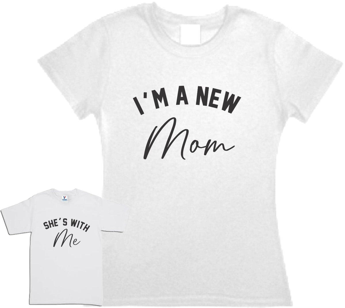 Set 2 Playeras New Mom she´s with me Dia de las Madres Mamá e hijo Familia Evento Duo Mamá e Hija
