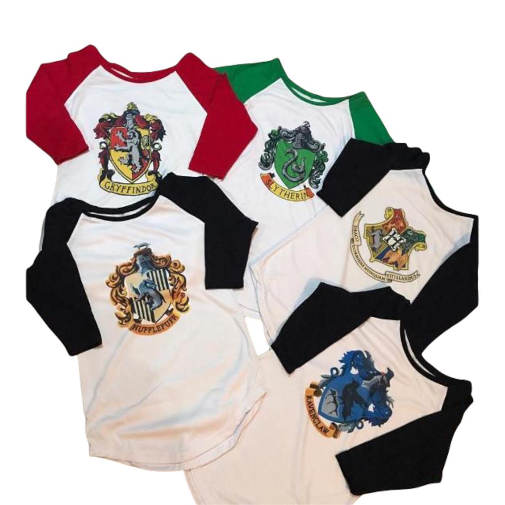 Hogwarts Playera Manga 3/4 Gryffindor Ravenclaw Slytherin Hufflepuff