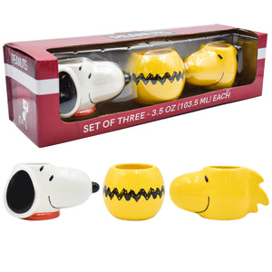 Set Mini tazas Peanuts - Snoopy Woodstock y Charlie Brown 103 ml