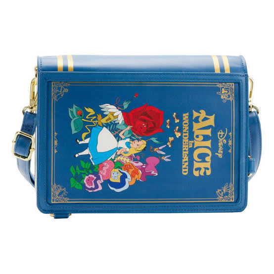Loungefly Alicia en el País de las maravillas Crossbody / Mini Back Pack Libro convertible reversible