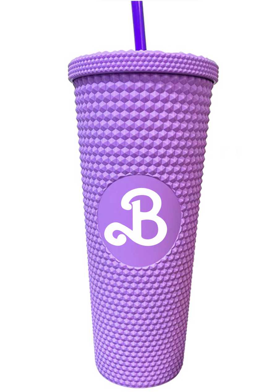 Vaso  Barbie Texturizado Tachuelas con popote termico capacidd 24 onzas