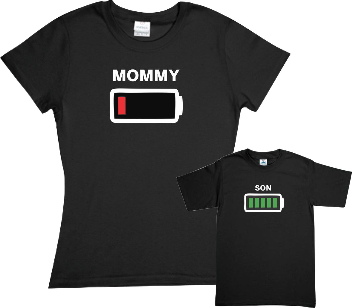 Pkt Set 2 Playeras Bateria Baja Pila Sin Energia Dia de las Madres Mamá e hijo / hija  Familia Evento Duo