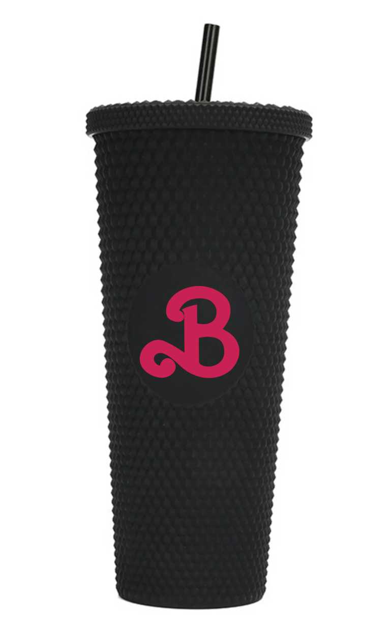 Vaso  Barbie Texturizado Tachuelas con popote termico capacidd 24 onzas