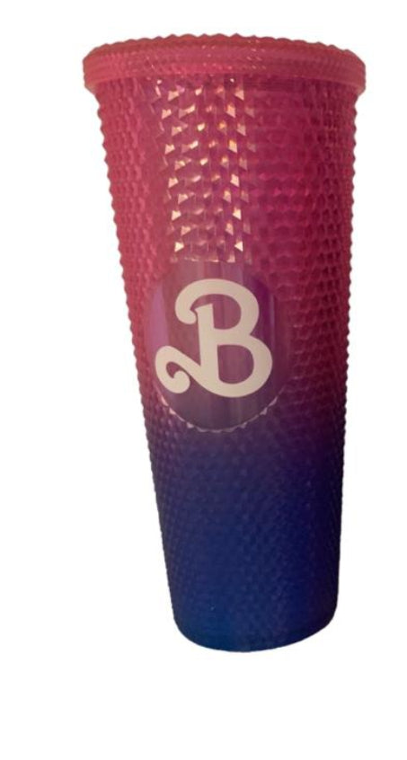 Vaso  Barbie Texturizado Tachuelas con popote termico capacidd 24 onzas